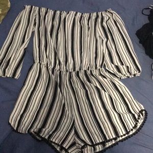 Black and white striped romper
